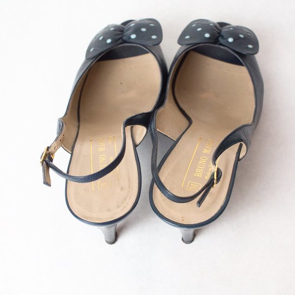 Bruno Magli Vintage Size 10 B Heeled Peep Toe Sandals with Polka Dot Bow - Picture 12 of 14